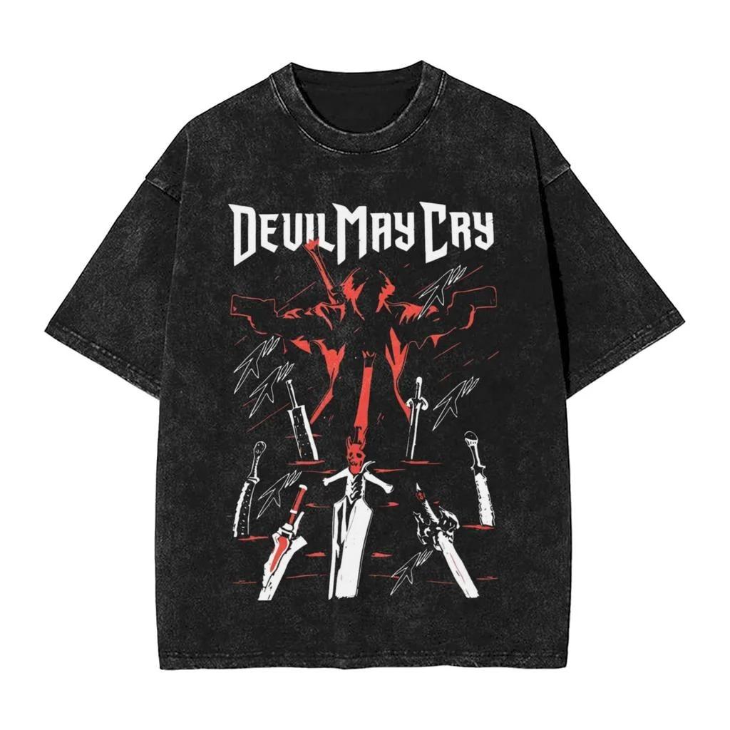 Devil May Cry 3: Dante's Awakening Vintage-Wash Graphic T-Shirt: Double-Sided Design Featuring Dante Character Art & Game Title