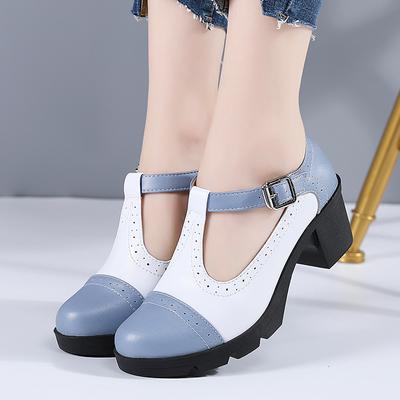 Neue Frauen Echtes Leder Schnalle Mary Janes Plattform Schuhe Frau Pumps High Heels Kleid Schuhe Retro Damen Hochzeit Schuhe