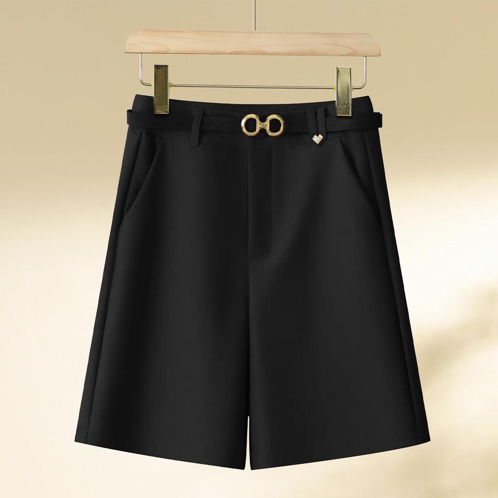 Dámské khaki šortky s vysokým pasem a širokými nohavicemi - Zeštíhlující střih do A, Perfektní na jaro a podzim 2024