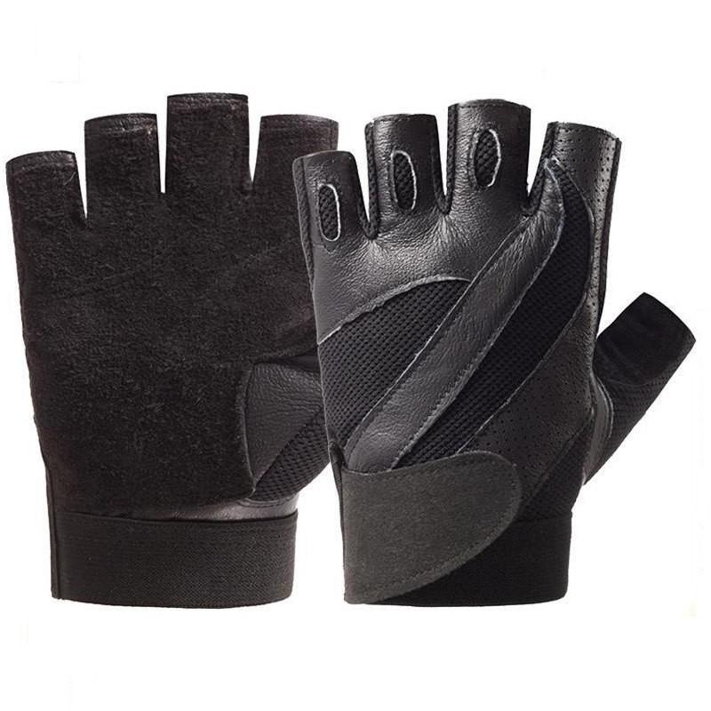 Mens Half-Finger Gym Gloves Weightlifting Cycling Training Anti-Slip Breathable Goat Leather Workout Protection
