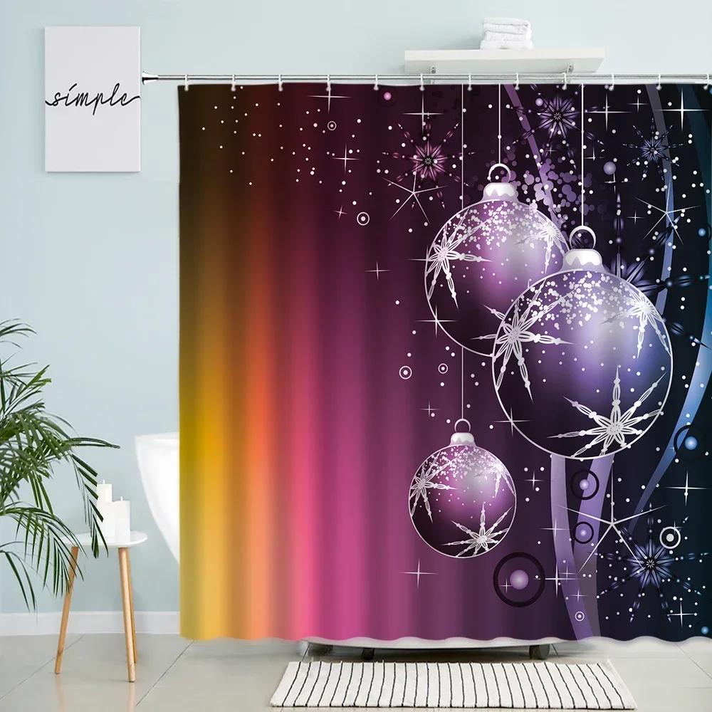 

Christmas Ball Shower Curtains Green Pine Branch Red Blue White Xmas Decor Holiday Polyester Fabric Bathroom Curtain With Hooks 90x180cm-35x70in