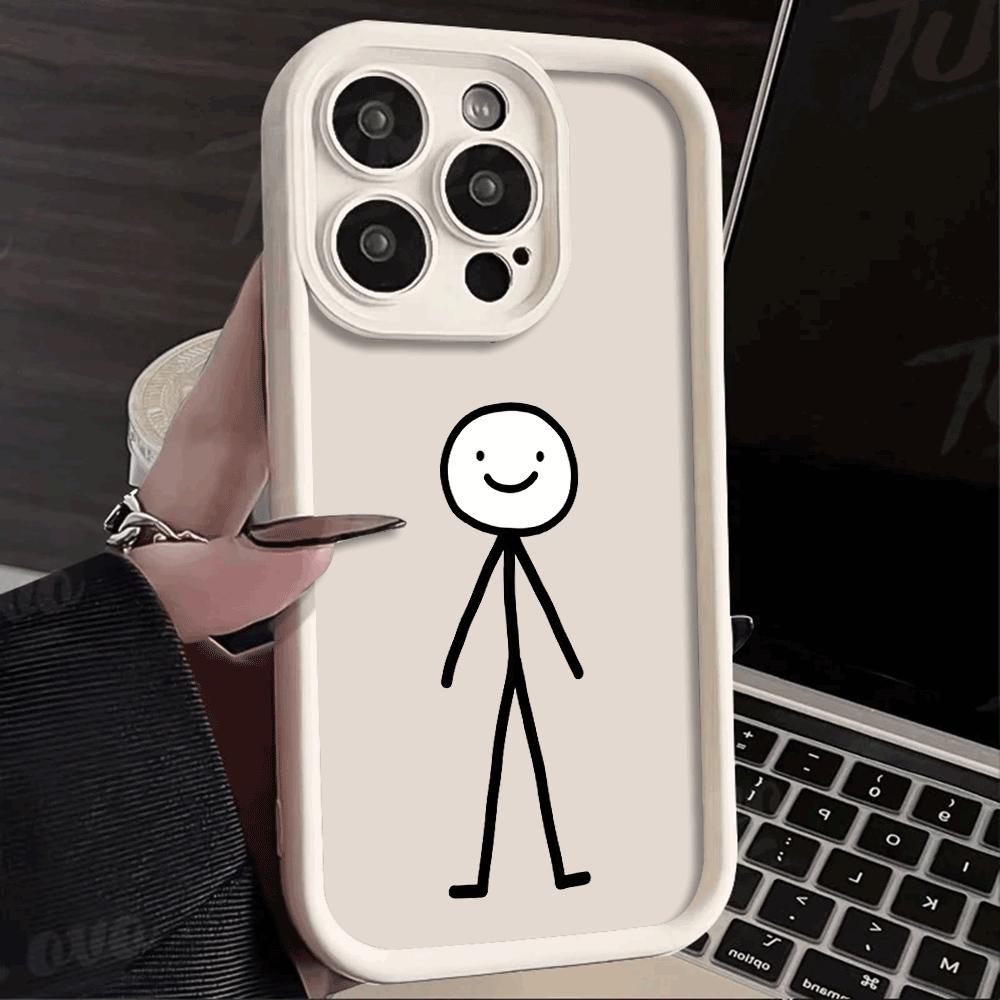 Shockproof Phone Case For iPhone 16 15 14 13 12 11 Pro Max Plus/Mini Lens Protect Scratch proof Soft Cover Lovely Black Line Man