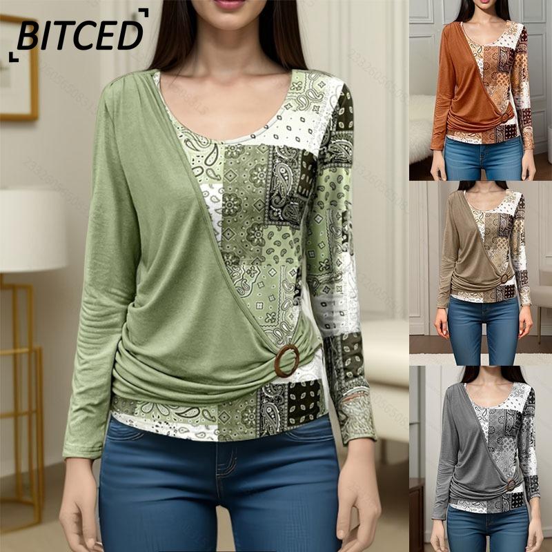 BITCED Women's Fashion Casual Long Sleeve O-Neck Blouses & Shirts