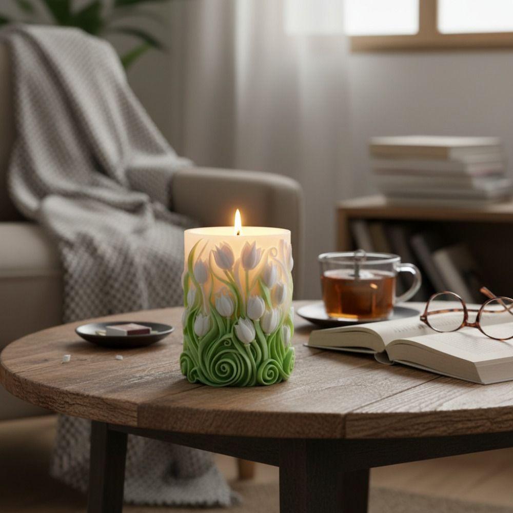 Non-Stick Candle Silicone Mold 3D Carved Pattern Flexible Floral Mold Blossoming Flower DIY Resin Crafts Epoxy Resin Mold