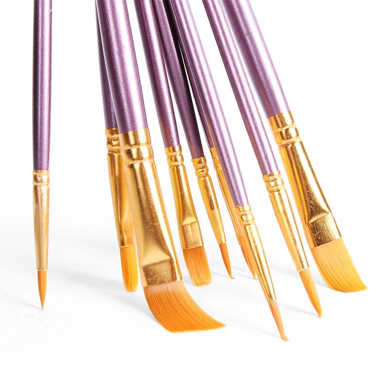 10-Piece Pearlescent Blue Oil Paint Brush Set with Nylon Bristles for Gouache & Watercolor