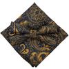 Paisley Navy X Gold [Bow Tie & Pocket Square] 2-Piece Set for Men, One-Touch Formal, Magician Style