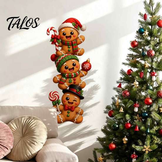 3D Holiday Wall Art Christmas Stickers, Self‑Adhesive PVC Decals, Reindeer Santa Party Decorations Gingerbread Snowman Xmas Decor for Bedroom Living