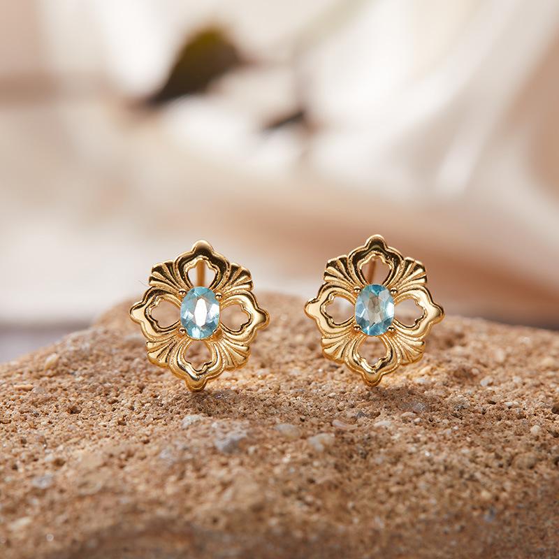 S925 Sterling Silver Natural Colored Treasure Necklace Women'S Niche Light Luxury High-End Set French Retro Brushed Collarbone Chain