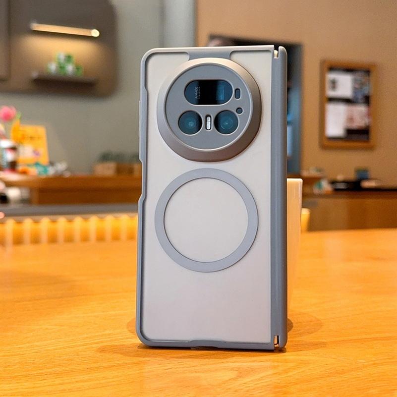 Frosted Matte Semi-Transparent Magnetic Center Axis Phone Case For Honor Magic V5 magic V3 V2 With Magnetic Ring Protect Cover