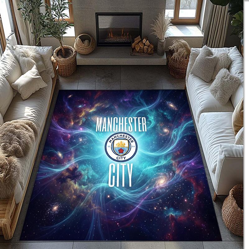 Manchester City Printed Flannel Area Rug Non Slip Soft Polyester Floor Carpet Indoor Decor Mat for Bedroom Living Room Sofa