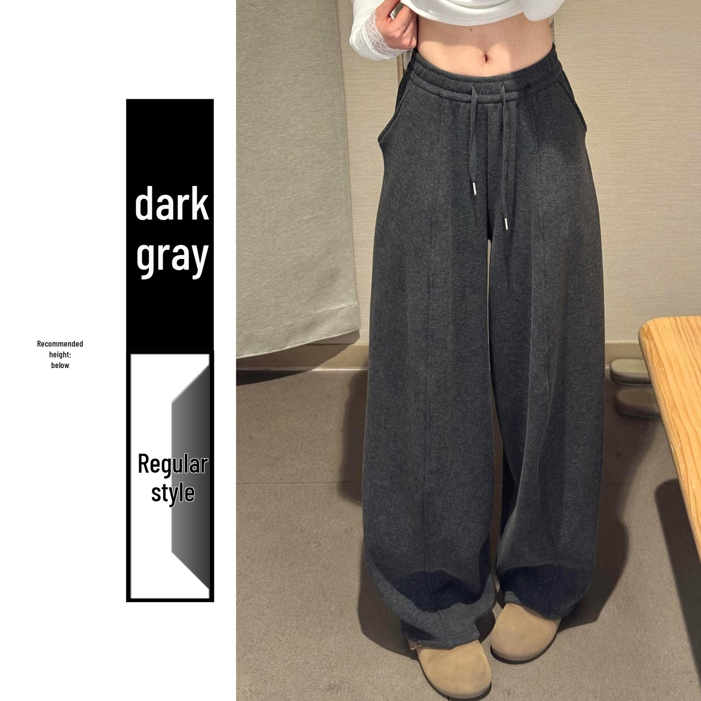 

Women s Coffee Plush Wide-Leg Sports Pants: Autumn/Winter Relaxed Slim Fit Extra Large
