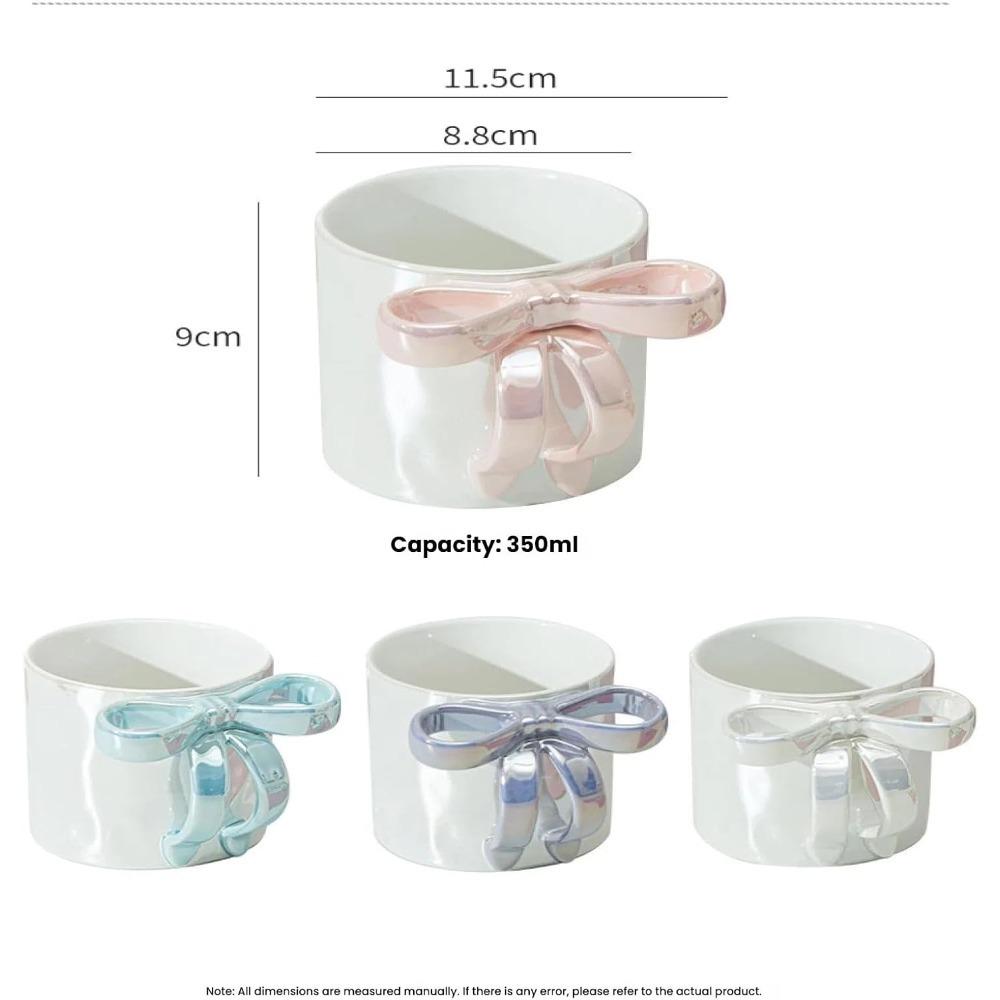 350ml/11oz Bow Mug, Ribbon Glass Ceramic Mug with Ribbon Handle Suitable for Colleagues Valentine's Day Christmas Birthday Gifts