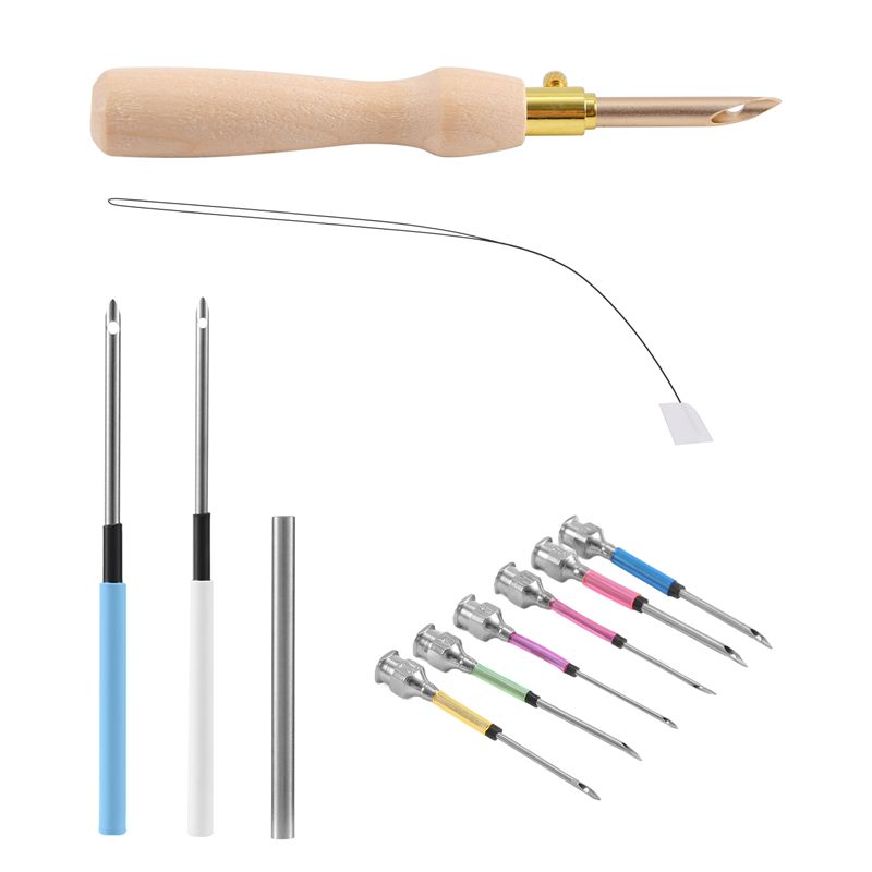 

ABJI-11Pcs Punch Needle Tool Kit Embroidery Stitching Punch Needle & Needle Threader Embroidery Poking Cross Stitch Tools