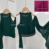 2026 Set Due Pezzi Lucido a Maniche Lunghe per Danza del Ventre da Donna Costumi Orientali a Doppio Spacco per Danza del Ventre Abbigliamento da Ballo per Performance