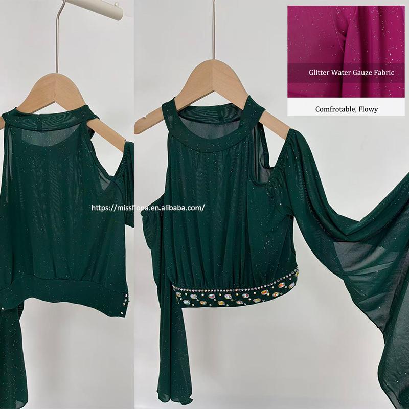 2026 Set Due Pezzi Lucido a Maniche Lunghe per Danza del Ventre da Donna Costumi Orientali a Doppio Spacco per Danza del Ventre Abbigliamento da Ballo per Performance