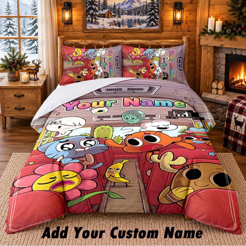 Amazing World of Gumball Custom Name 3Pcs Bedding Set 1 Bed Sheet 2 Pillowcases Bedroom Home Decor