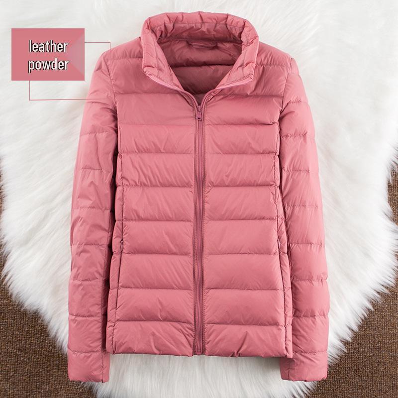 2026 Women's Lightweight Hooded Stand Collar Slim Down Jacket - Short Korean Style White Duck Outerwear