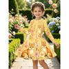 Girl Casual 3D Fox Floral Print Round Neck Long Sleeve Dress Kid Princess Dress