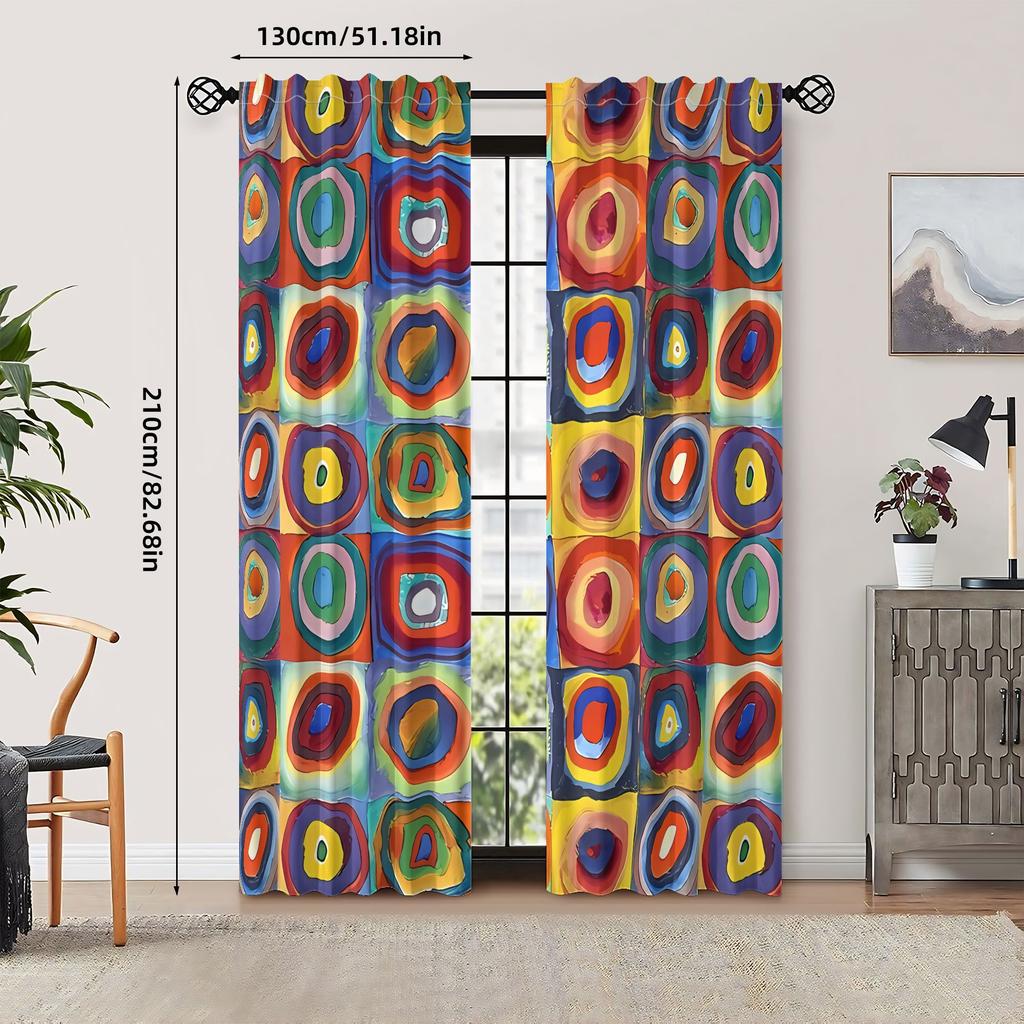 2 Panele 2 Szt. Zasłony Wassily Kandinsky Bauhaus - Nowoczesne Zasłony Okienne z Koncentrycznymi Kołami i Kwadratami - Bezprzewodowe