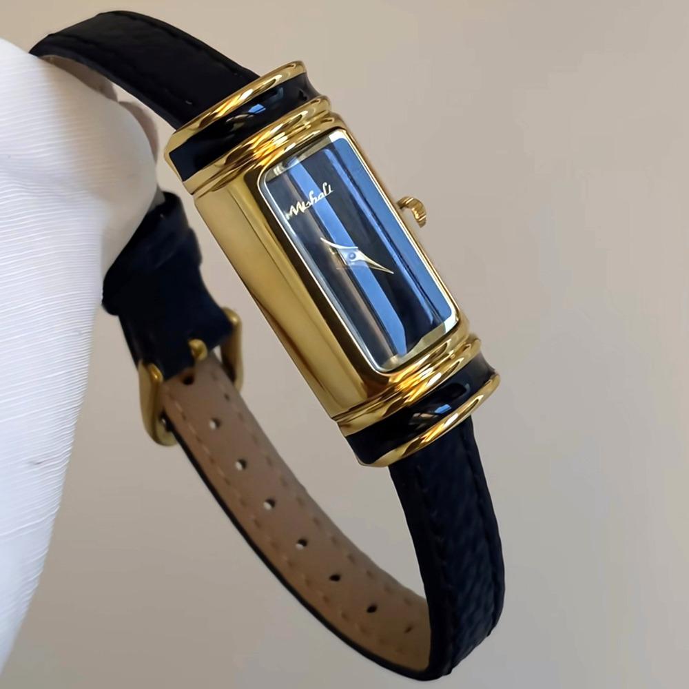 Vintage Slim Rectangle Quartz Watch for Women Elegant Leather Strap Small Bar Wristwatch Minimalist Luxury Daily Dress Ladies Watch