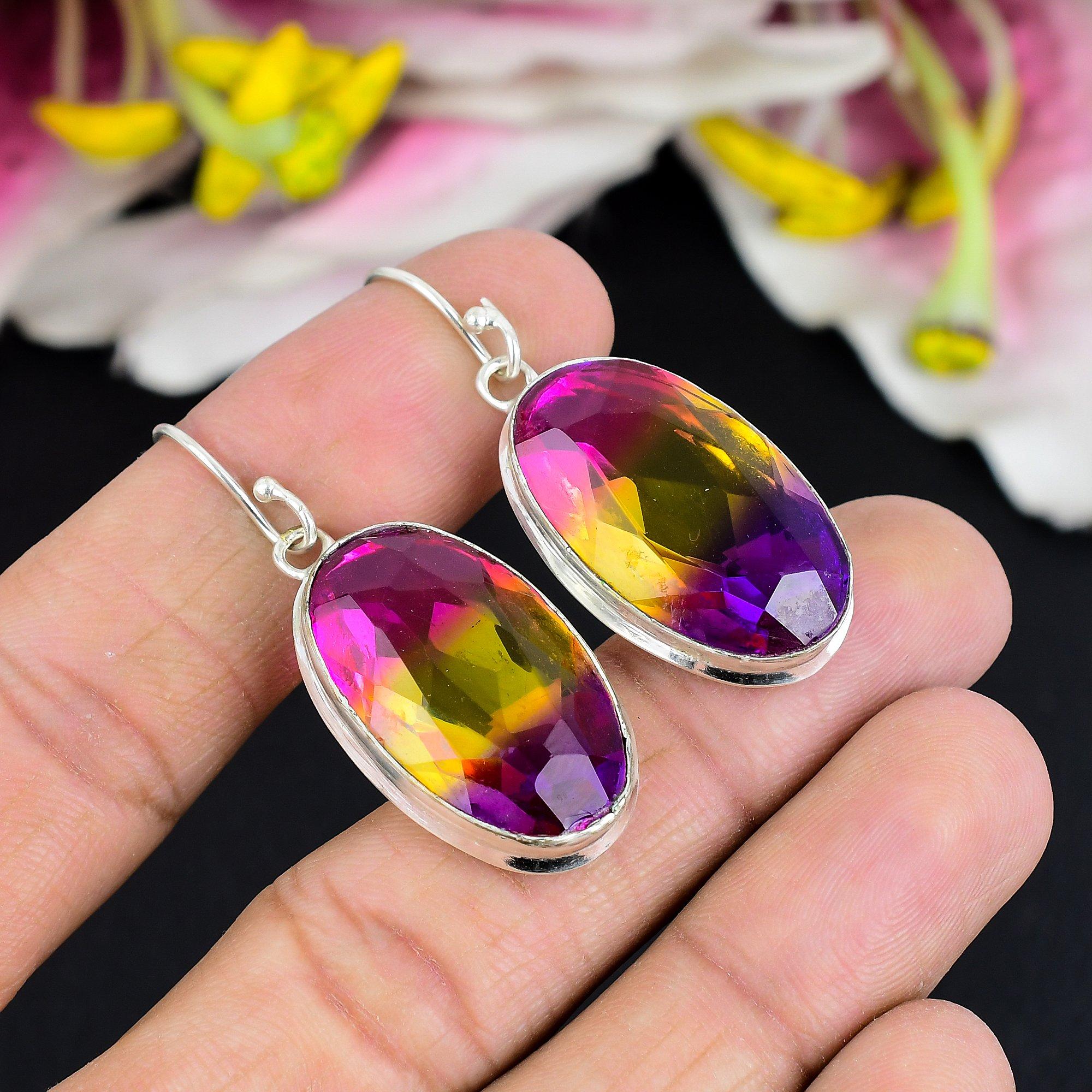 

Двоколірний Турмалін Камінь 925 Срібло Стерлінгове Ювелірні Вироби Сережка 1.89 KG-1748