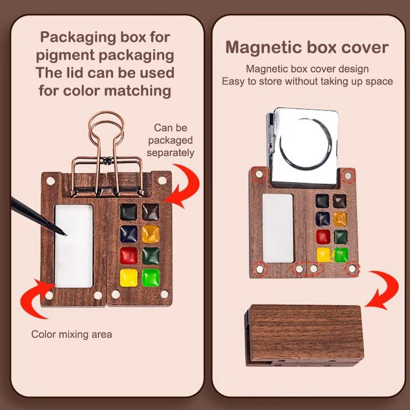 Mini Paletă Acuarelă Lemn de Nuc Cutie Portabilă pentru Vopsea cu Clip Tăviță pentru Vopsea pentru Pictură de Călătorie Articole de Artă Paletă pentru Schițe