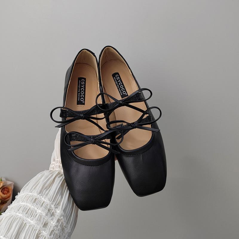 Korean version of square head butterfly flat shoes French ballet shoes
