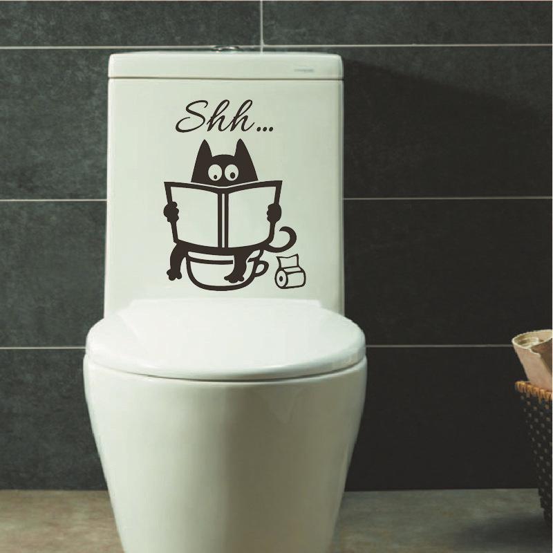 Lustiger „Shh Cat“-Toilettensitz-Aufkleber, WC-Eingangsschild, Persönlichkeit, Badezimmer-Wandaufkleber