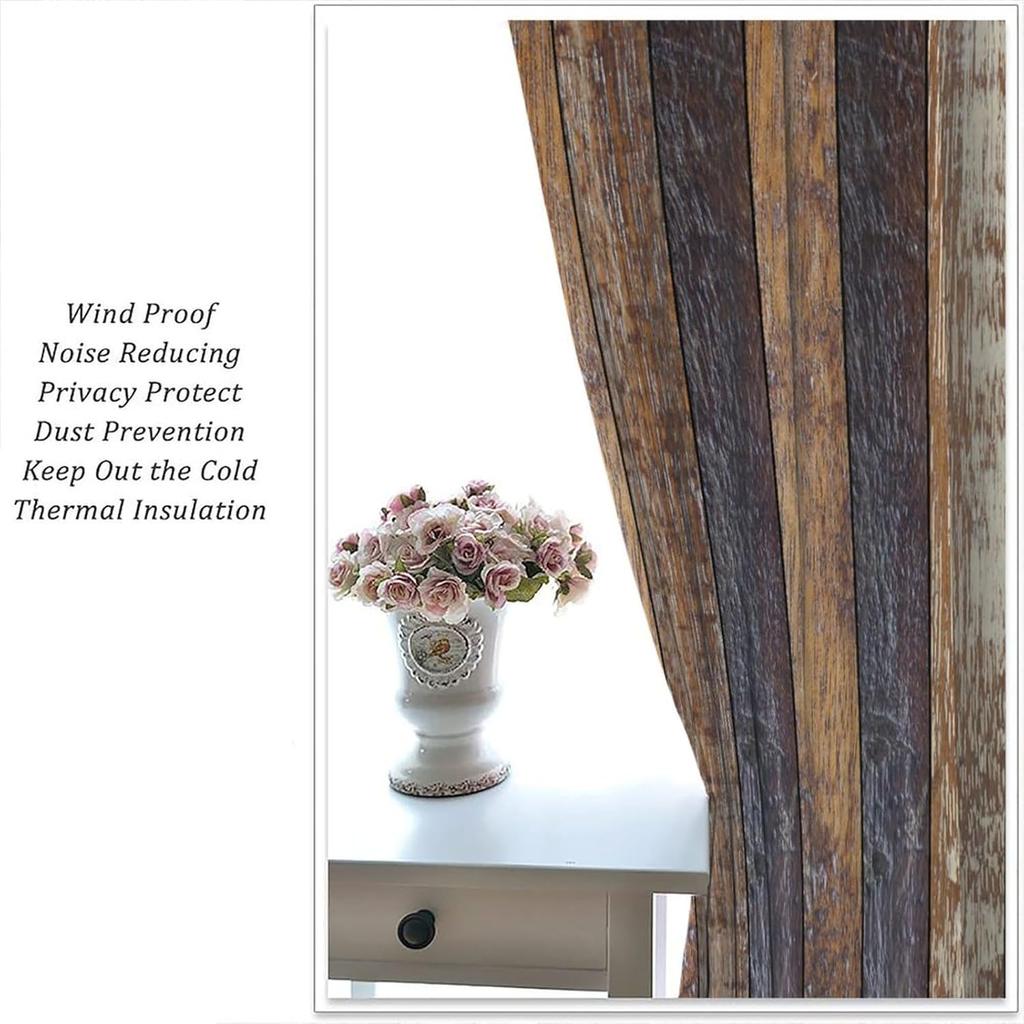 Rustic Wooden Curtains   Farmhouse Retro Brown Planks Wooden Wood Farm Rustic Prints Blackout Rod Pocket Window Treatments Drapes