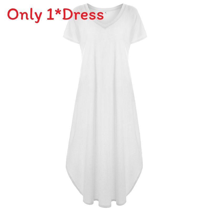 Polyester Vneck Pocket Split Long Dress For Casual Summer Wear