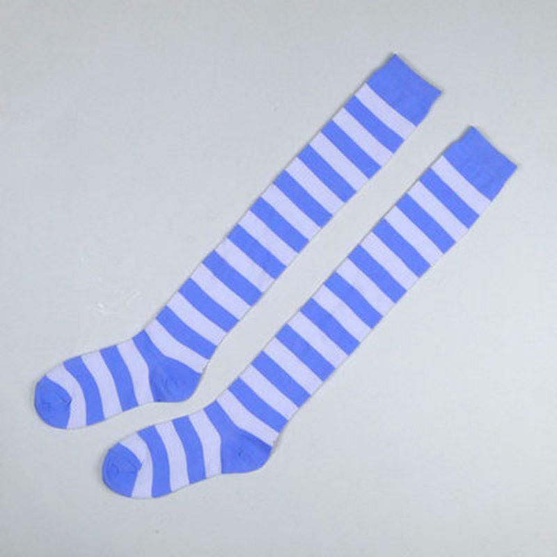 Long Stripe Adorable Anime Tight High Over Knee Pink Blue White For Women Girl Cosplay Student Kawaii Lolita Cotton Stocking