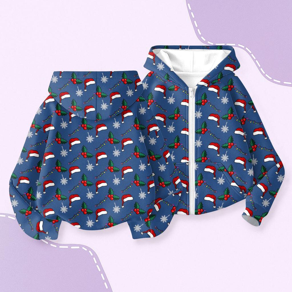 Children's Fashion Christmas Printed Long Sleeved Hooded Sweatshirt, Girls' Hoodie Jacket