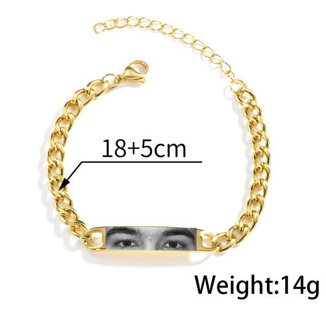 Stainless Steel Curved Plate Photo Bracelet - Personalized Engraved Couple Design
