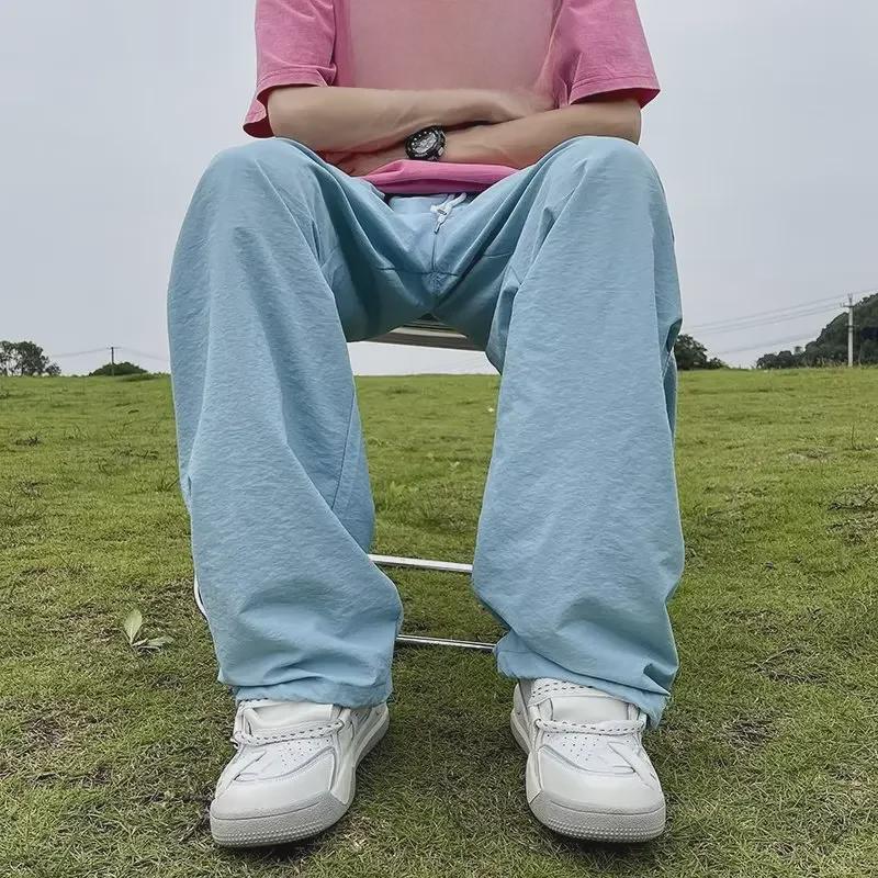 Men's Oversized Fluorescent Green Quick-Dry Wide-Leg Paratrooper Pants - Trendy Summer Style