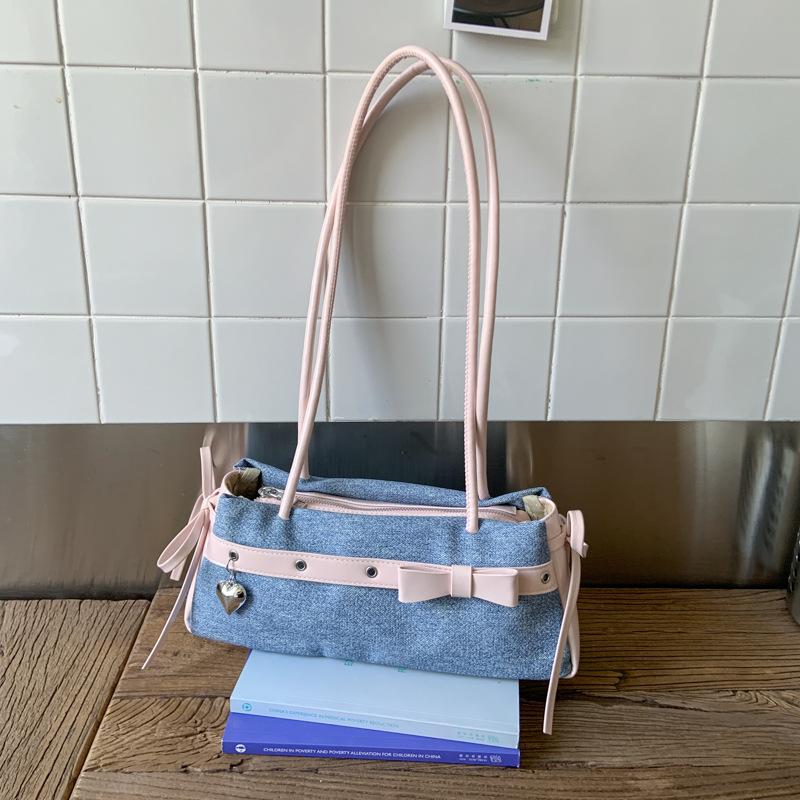 

Contrasting color small bag women s new casual versatile shoulder underarm bag fashionable commuter portable tote bag розовый