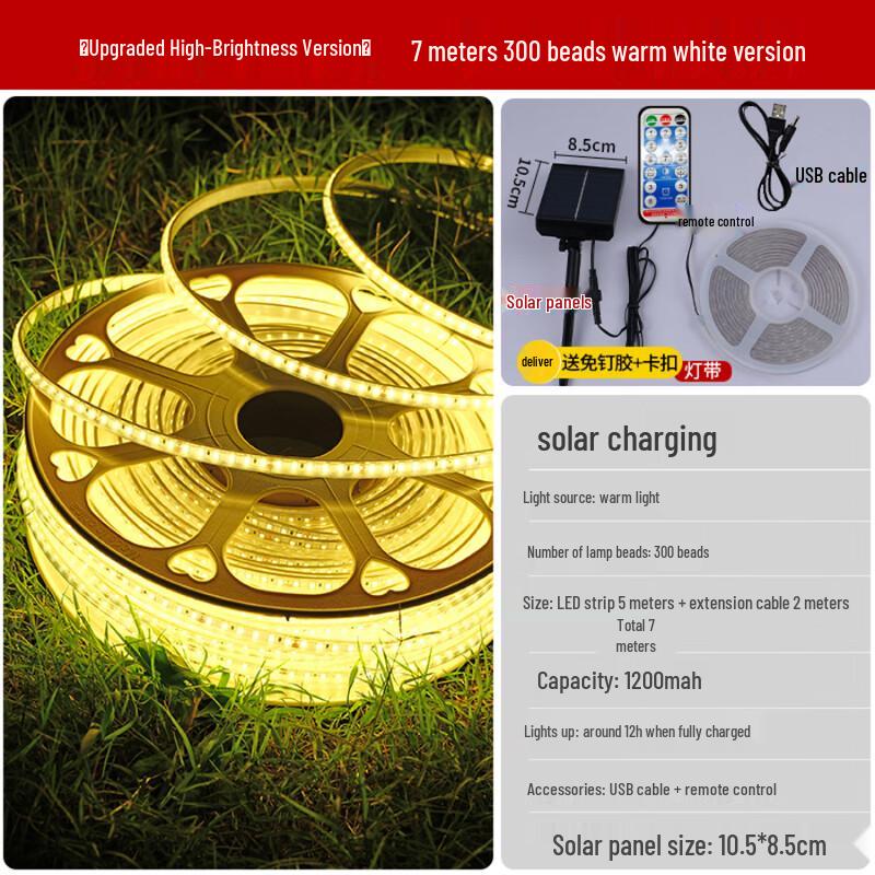 Solar Powered Warm White LED Strip String Lights