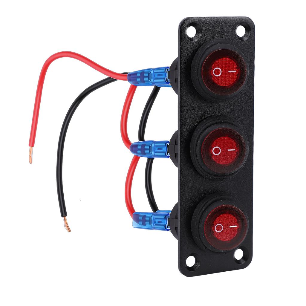 Toggle Switch Panel 20A 3 Gang Water Proof Red Round LED Rocker Switch Panel for Car Boat Truck