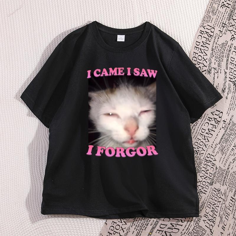 I Came I Saw I Forgor Funny Cat Casual Graphci Tees Short Sleeve High Quality T Shirts for WOMEN Cotton Meme Tshirts Streetwear