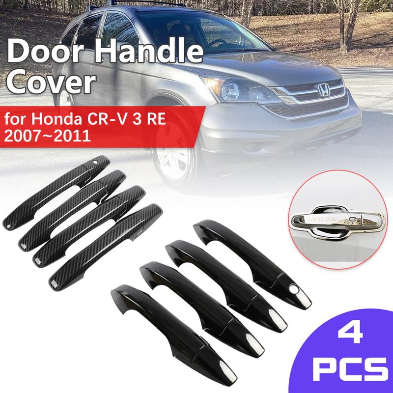 Car Chrome Door for Honda CR-V 3 CRV RE 2007~2011 Handle Cover Key Carbon Fiber Black Trim Catch Car Cap Stickers Accessories