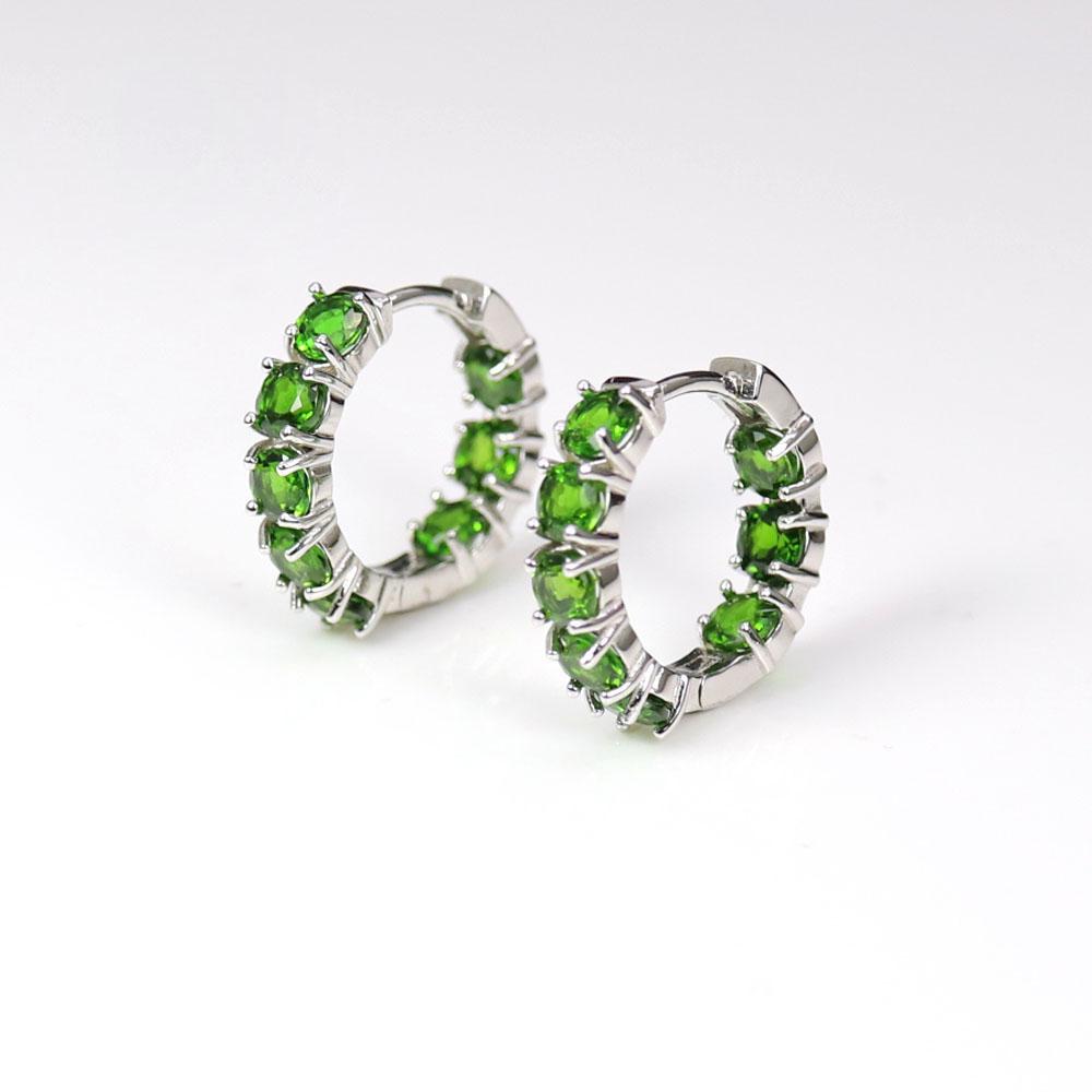 Natural Diopside Round 4.0mm Gemstone Earrings Fashion Design Women Fine Jewelry 925 Sterling Silver