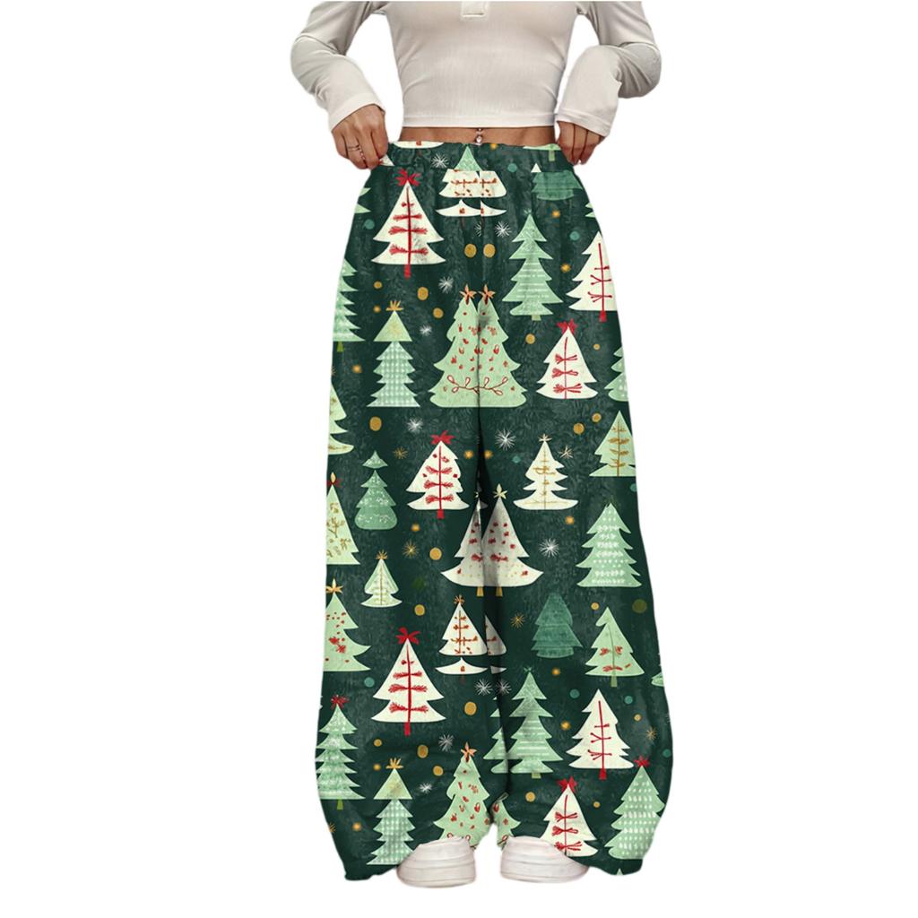 Women's Casual And Fashionable Elastic Waist Loose Wide Leg Pants