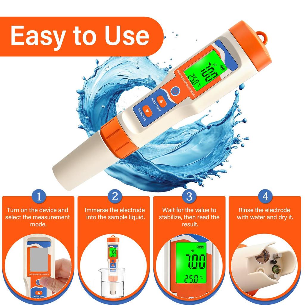 7 In 1 Digital PH EC TDS ORP Salinity Fertility Temperature Water Quality Tester Pen With ATC For Aquarium Hydroponics Spa