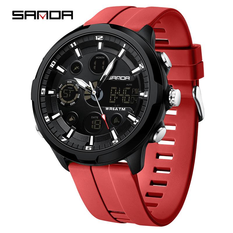 

Sanda Watch, Electronic Men S Watch, Fashion Casual Watch, Waterproof Luminous Alarm Clock, Multi-Function Watch красный