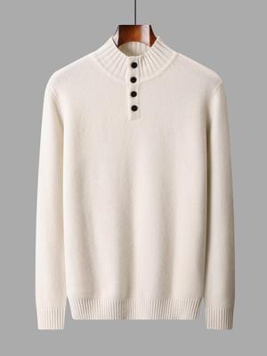 Men's 100% Pure Wool Thickened Button-Up Half-High Collar Sweater