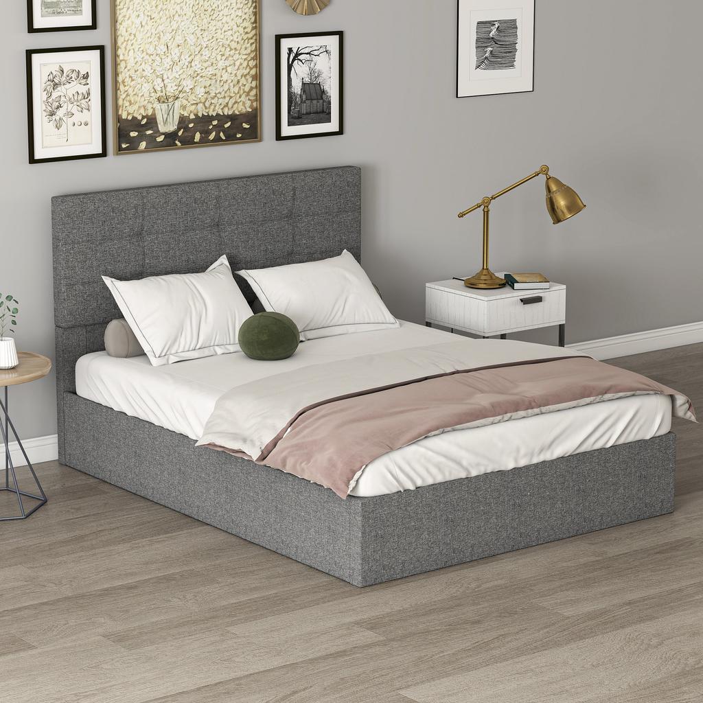 4ft6 Double Ottoman Bed with Gas Lift Storage - Grey