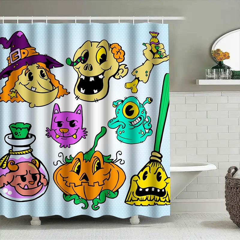 

Tuniu Halloween Cartoon Witch Kids Baby Shower Curtain Cute Pumpkin Decorations Scary Monster Bedding For Nursery W60H190(CM)-1 Pcs