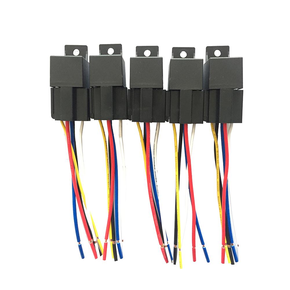 5Pcs Waterproof Automotive Relay 12V 24V 5Pin 40A Car Relay with Black Red Copper Terminal Auto Relay Socket SPDT Harness Cable