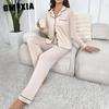 GMXIA Women's Pajamas Autumn and Winter Solid Color Cardigan Long Sleeve Loungewear Set