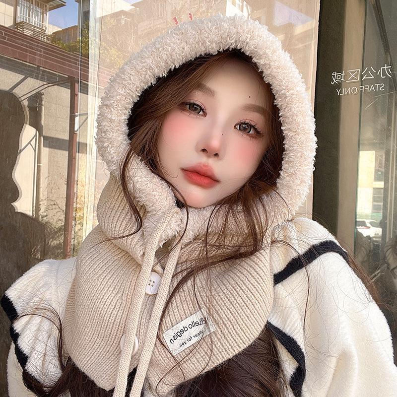 Balaclava Autumn and Winter Warm Knitted Hat Women's Fashion Scarf Integrated Knitted Ear Protection Woolen Hat