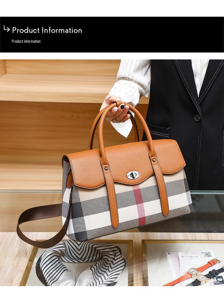 "2023 Women's Genuine Leather Plaid Shell Handbag - Versatile, Large Capacity, Shoulder & Messenger Bag"